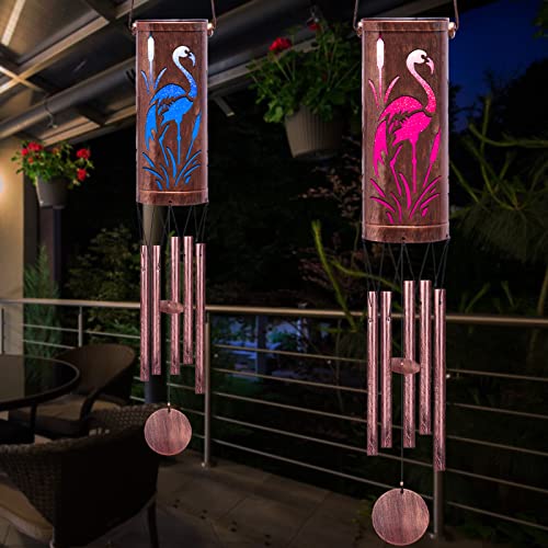 Fsvgyy Wind Chimes, Solar Wind Chimes Hanging Lights Outdoor Metal Wind Chimes Memorial Wind Chime For Garden/Patio Decor Gifts For Women, Gifts For Grandma, Gifts For Mom (30" Metal Chimes/Flamingo) #TOP4