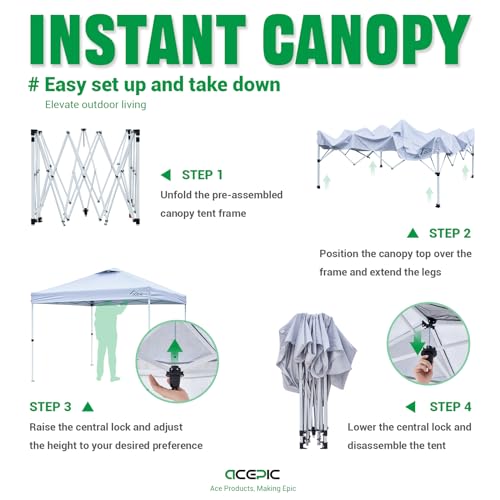 Acepic 10x10 Pop Up Canopy Tent,300D Silver-Coating Top,Pop Up Canopy Tent Instant Portable Shelter with 1-Button Push and Wheel Carry Bag, Bonus 8 Stakes and 4 canopy weights (Blue)