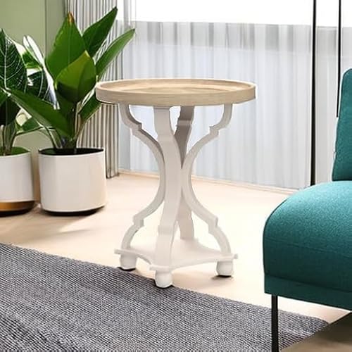 Rustic Farmhouse Cottagecore Accent End Table, Natural Tray Top Side Table Nightstand for Family, Dinning or Living Room, Handcrafted Finish, Modern, White