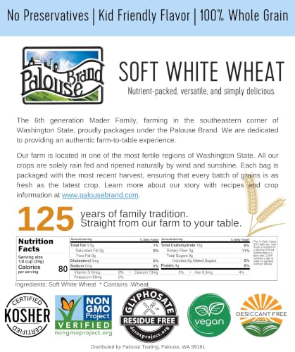 Image of Palouse Brand Certified Glyphosate Residue Free Hard White Wheat and Soft White Wheat Berries | 6 lbs | Non-GMO Project Verified | Kosher (3 lbs each)