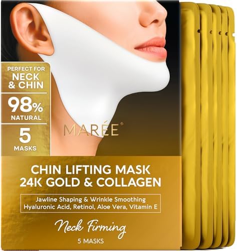 MAREE V Line Lifting Mask with 24K Gold โ Deep Collagen Face Mask for Women โ Jawline Shaper Mask with Retinol & Hyaluronic Acid โ Neck Tightening & Firming - Double Chin Strap for Face Lift