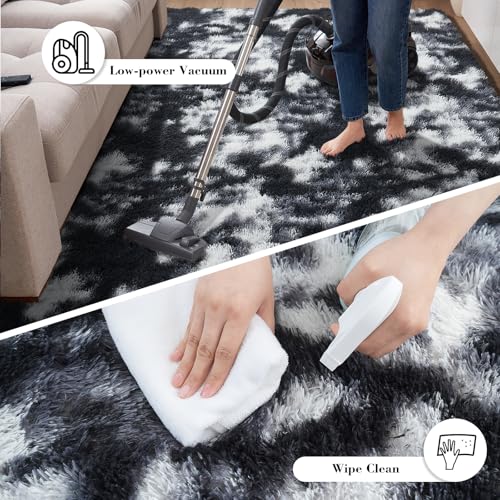 Fluffy Rug Shaggy Area Rug, Mottling Black 2x4 Area Rugs for Bedroom, Small Bedside Rug, Soft Fluffy Shaggy Entryway Throw Rugs for Living Room Bedroom Kids Room Home Decor