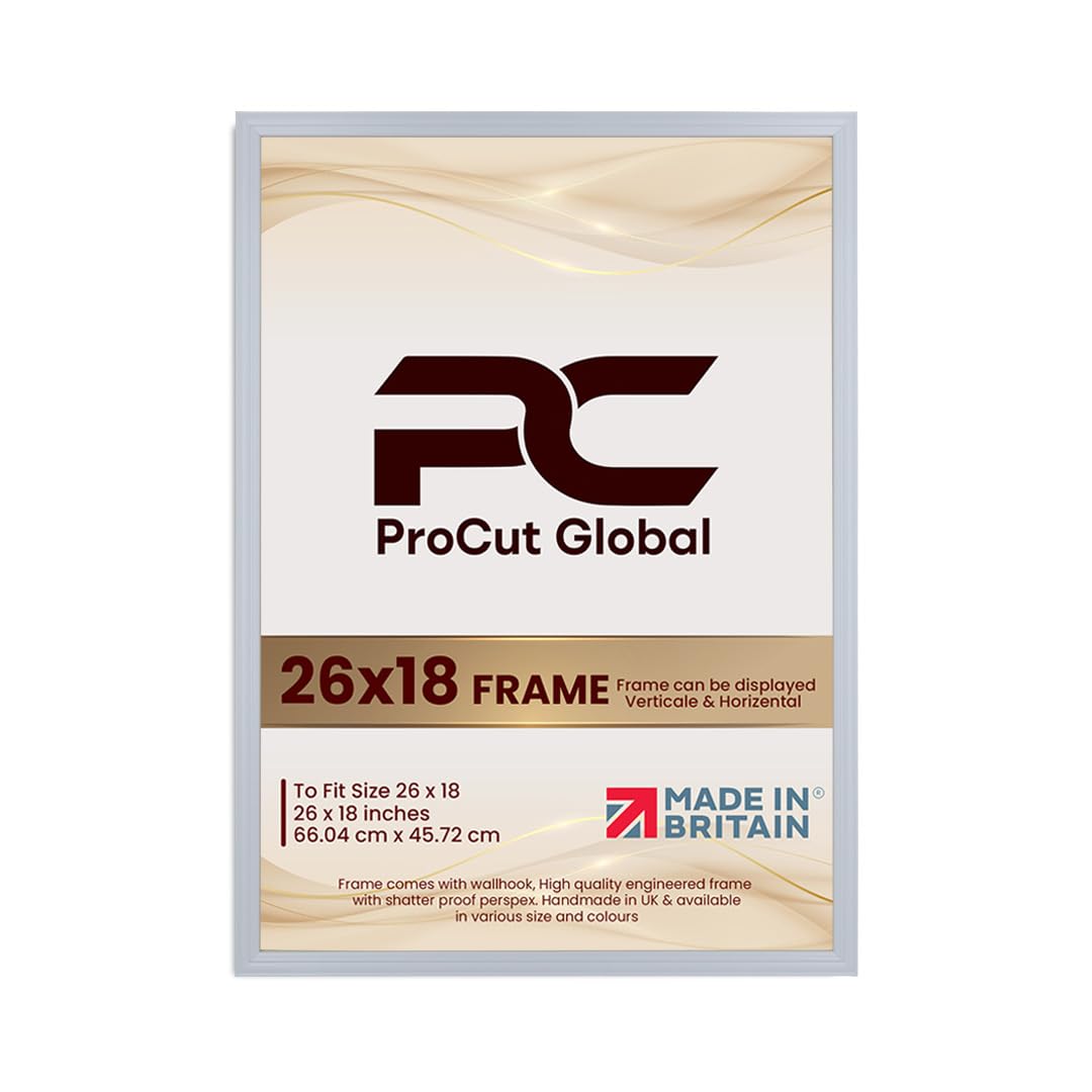 Procut Global 26x18 Light Grey Picture Frames - Classic Wooden Photo Frame with Shatterproof Perspex for Wall or Tabletop - Perfect for Posters, Certificates & Prints - Sizes & Colors Available