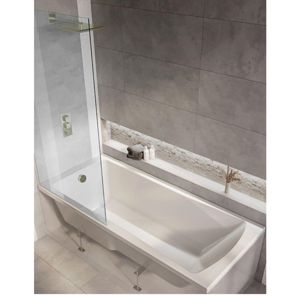 Milano Elswick White 1700mm x 700mm Single Ended Square Shower Bath Gold Screen