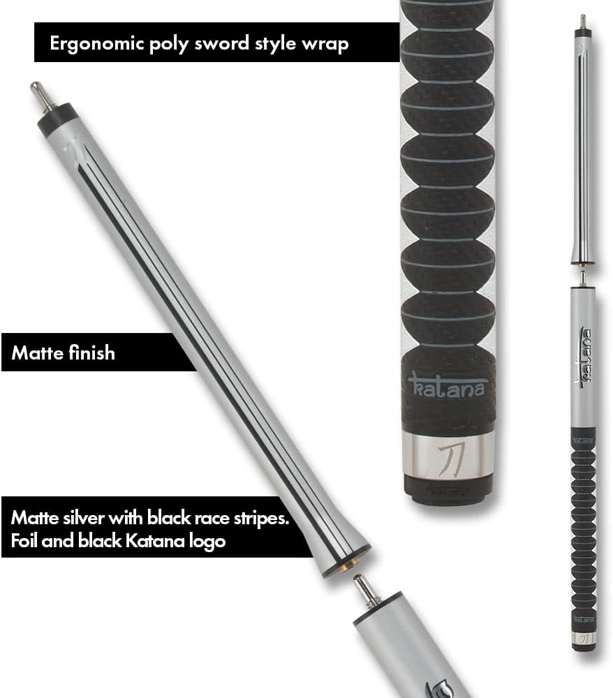 Katana KAT14 Pool Cue - Black with Red Pearl Inlays and White Floating Diamond Points