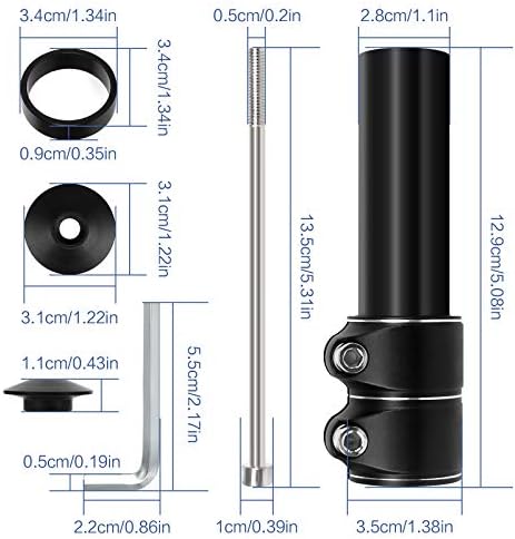 Jubaopen Bike Stem Riser Extender Black Bike Handlebar Riser Bike Stem Adapter Bicycle Bike Fork Stem Extender Aluminum Alloy Handlebar Riser for Bicycle Cycling Mountain Bike MTB