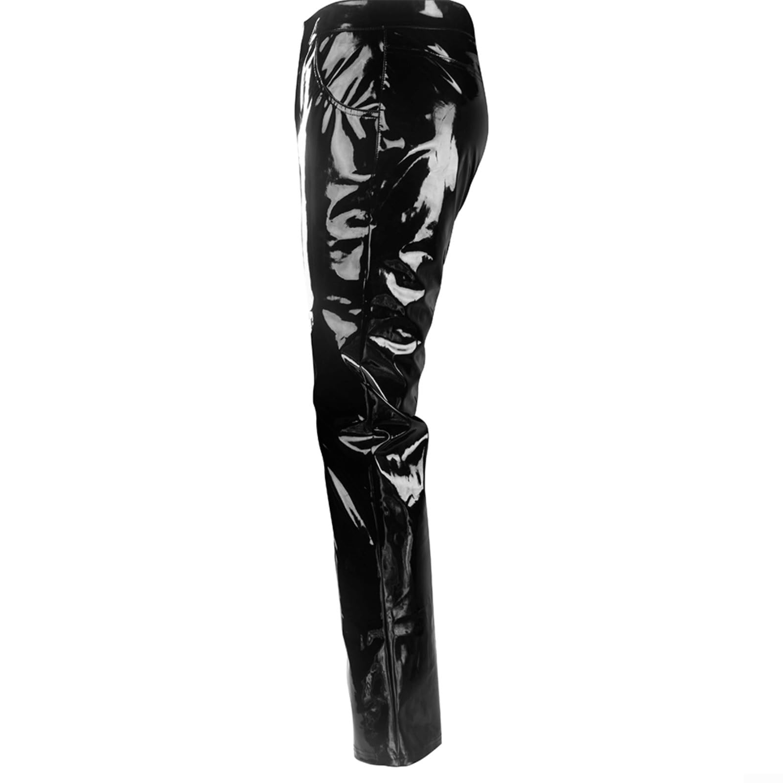 Pantaloni in pelle da uomo, in finta pelle nera, in PVC, pantaloni da motociclista a vita bassa, leggings lunghi per club, danza, palcoscenico, spettacoli gotici