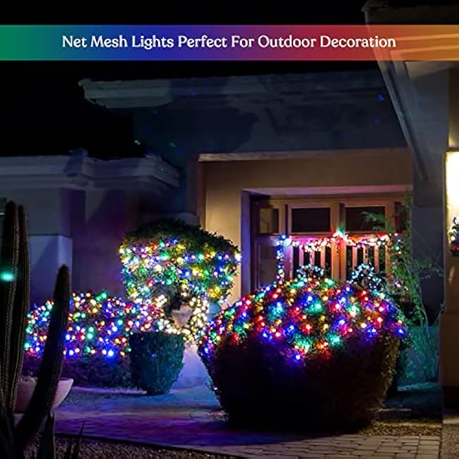 JMEXSUSS 320 LED Solar Net Lights Outdoor Waterproof, 9.8ft x 6.6ft Solar Bush Christmas Lights with Remote, Multicolor Solar Mesh Light for Outside Bush Tree Garden Decor
