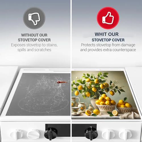 Image of HOMETITUTE Lemon Blossom Stove Covers for Electric 28x20 Inches Diatomite Glass Top Stove Cover Protector Heat Resistant Non Slip Cooktop Covers Pad Decorative Kitchen Mat for Countertops and Sinks