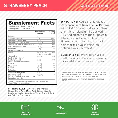 image for Optimum Nutrition Creatine Monohydrate Plus Powder, Strawberry Peach F