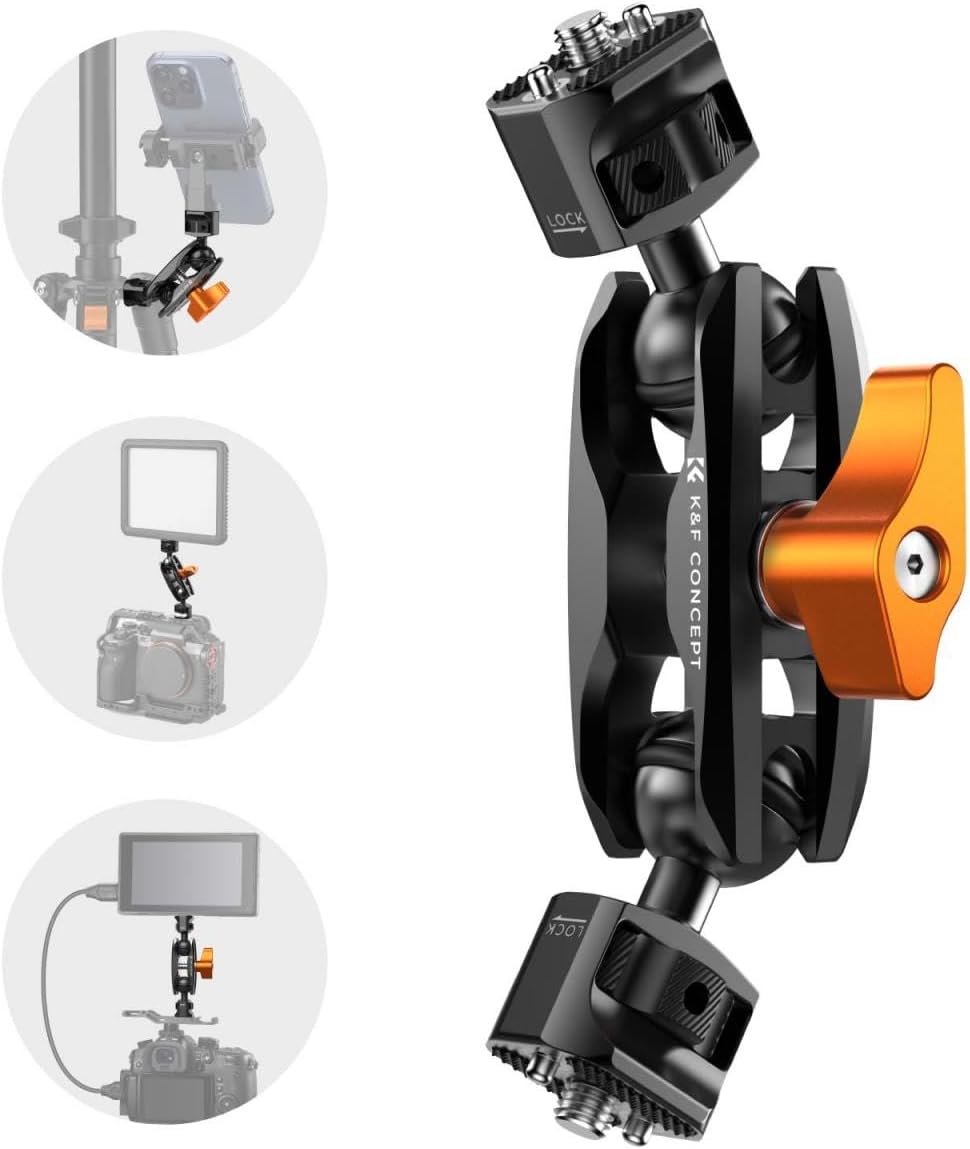 Double O1 K&F Concept MS14 Magic Arm | 1/4" Screw & 360 Dual Ball Heads | For Photography Action Camera Video Production Lights Streaming Ronin | Compatible with Camera Cage | 110g, 5Kg Payload