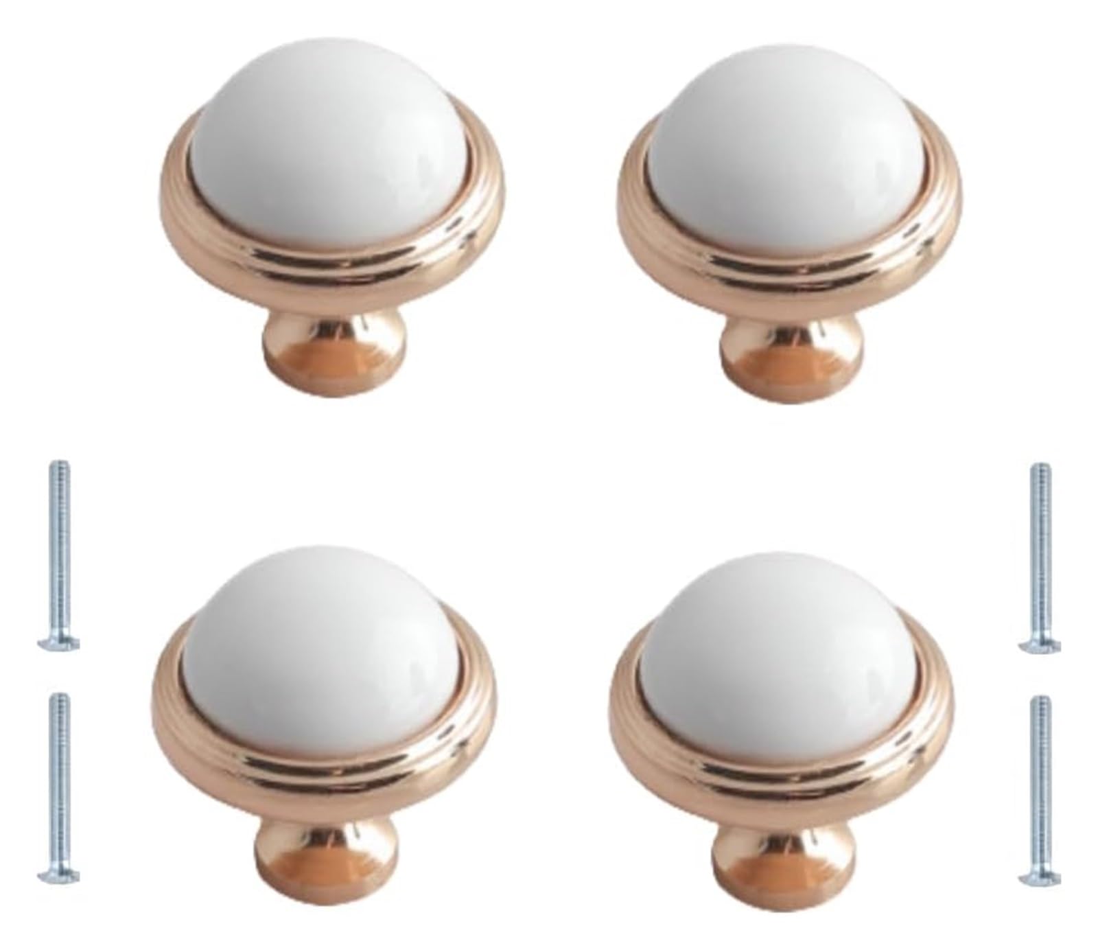 NLQCSXWEP Zinc Alloy Cabinet Bow Handle, Zinc Alloy Ceramic Single Hole Cabinet Drawer Handles 4-Pack Gold and White 128mm/96mm(Single Hole)
