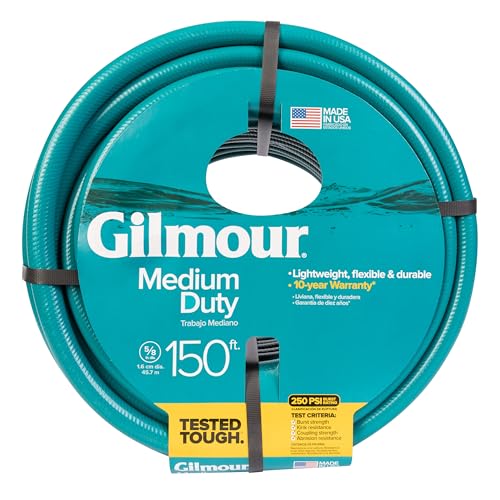 Gilmour Medium Duty 5/8" x 150' Garden Hose, Flexible and Kink Resistant Outdoor Hose, Blue