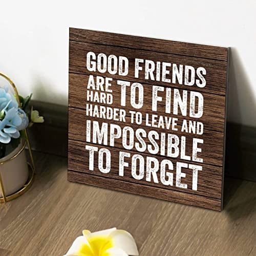 Tollyee Wooden Wall Signs With Saying Good Friends Are Hard Wood Plaque Sign Wall Hanging Motivational Gift Quote Wood Sign For Home Cabin Front Door Outdoor Decoration 8"X8" #TOP2
