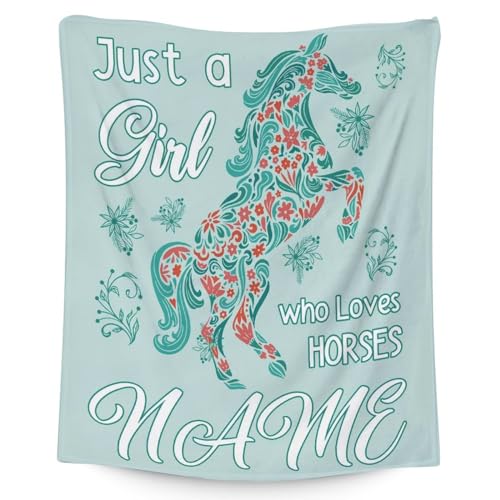 Mercuryelf Custom Horse Blanket Gift - 50x60 Inches Trendy Throw Blankets for Girls - Mint Green Soft, Fuzzy & Warm Throws for Living Room, Sofa