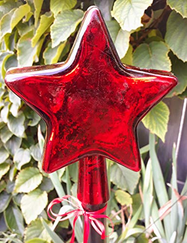 Rosenkugel Rosenstab Gartenstecker Stern ROT Antik-Optik Beetstecker Gartendeko thumbnail