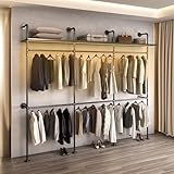 FUCIHOMA Industrial Pipe Clothing Rack 118 Inch Heavy Duty Garment Rack with LED Lights Shelves Walk-in Closet System Reversible Wardrobe Storage Black
