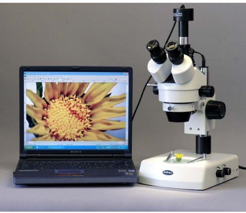 Miniatura 2 de AmScope Microscopio de zoom estéreo trinocular profesional SM-2T, oculares WH10x, aumento 7X-45X, objetivo de zoom 0.7X-4.5X, iluminación halógena