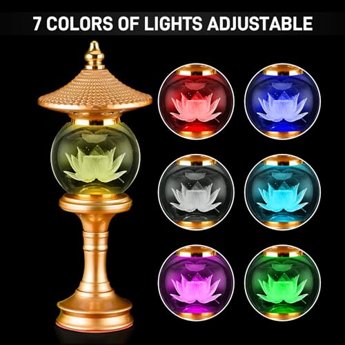 Image of Lotus Lamp 7 Color Crystal Buddha Light Altar Yoga Spiritual Gift (10in) | Colorful Outlook;Colorful Outlook;Fine Craft;Auspicious Symbol