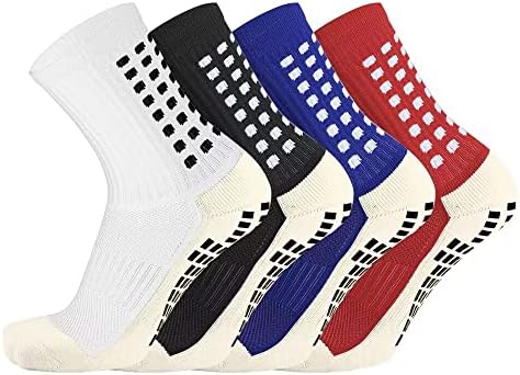 NANOOER Soccer Socks Men 4 Pairs Grip Socks Soccer, Anti Skid Pads Soccer Grip Socks Men, Grip Soccer Socks for Basketball Football Sport
