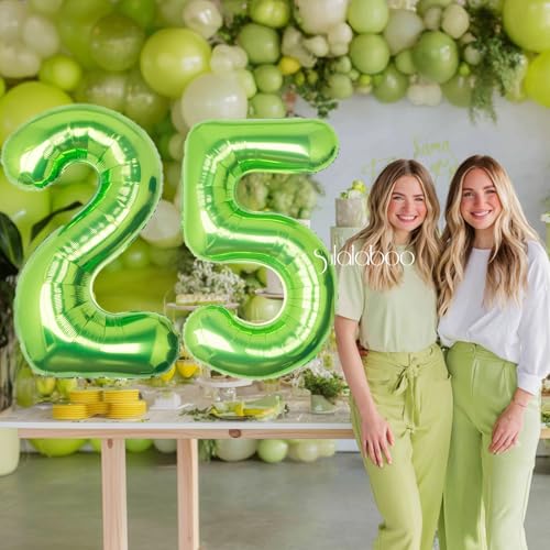 Image of 40 Inch Green Number 25 Balloon Lime Big Large Helium Number 0-9 | Giant Digital 25th Foil Mylar Party Balloon for Birthday Party Anniversary Graduation Decorations