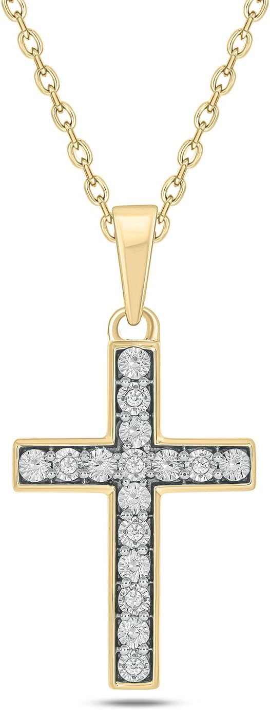 Cali Trove Diamond Cross Pendant Necklace | 1/20 Carat Natural Diamonds in 925 Sterling Silver | Minimal Pendants | Dainty Jewelry for Women | Faith-Inspired Jewelry
