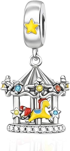 NUNUYAYA Charms Abaloriosde Cuentas Plata de Ley 925 con Circonita Cúbica Carous