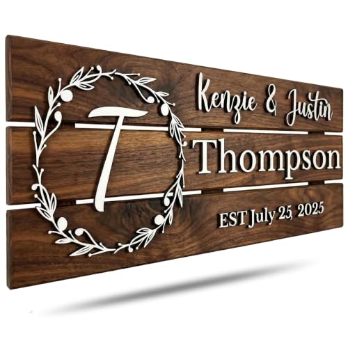 Personalized Wooden Monogram Family Sign with Couples Names, Custom Name Sign, Unique Wedding Gift for Couples, Rustic Established Date Plaque, Gifts for Wife, 23x10"