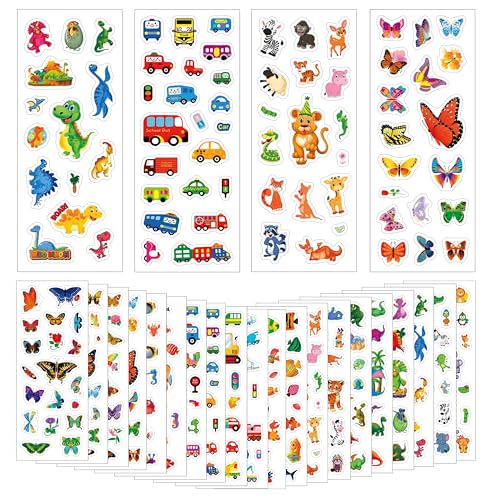 autocollants gommettes enfants 2 3 4 5 6 ans Stickers mignons bambin garçon fille 20 feuilles avec animal dinosaure voiture poisson papillon