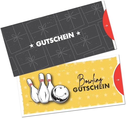 itenga Geschenkgutschein mit Hülle – Gutschein zum Selbst Ausfüllen im modernen Illustrationsdesign – 21 x 9,8 cm – Perfekt zum Verschenken für viele Anlässe (Bowling)