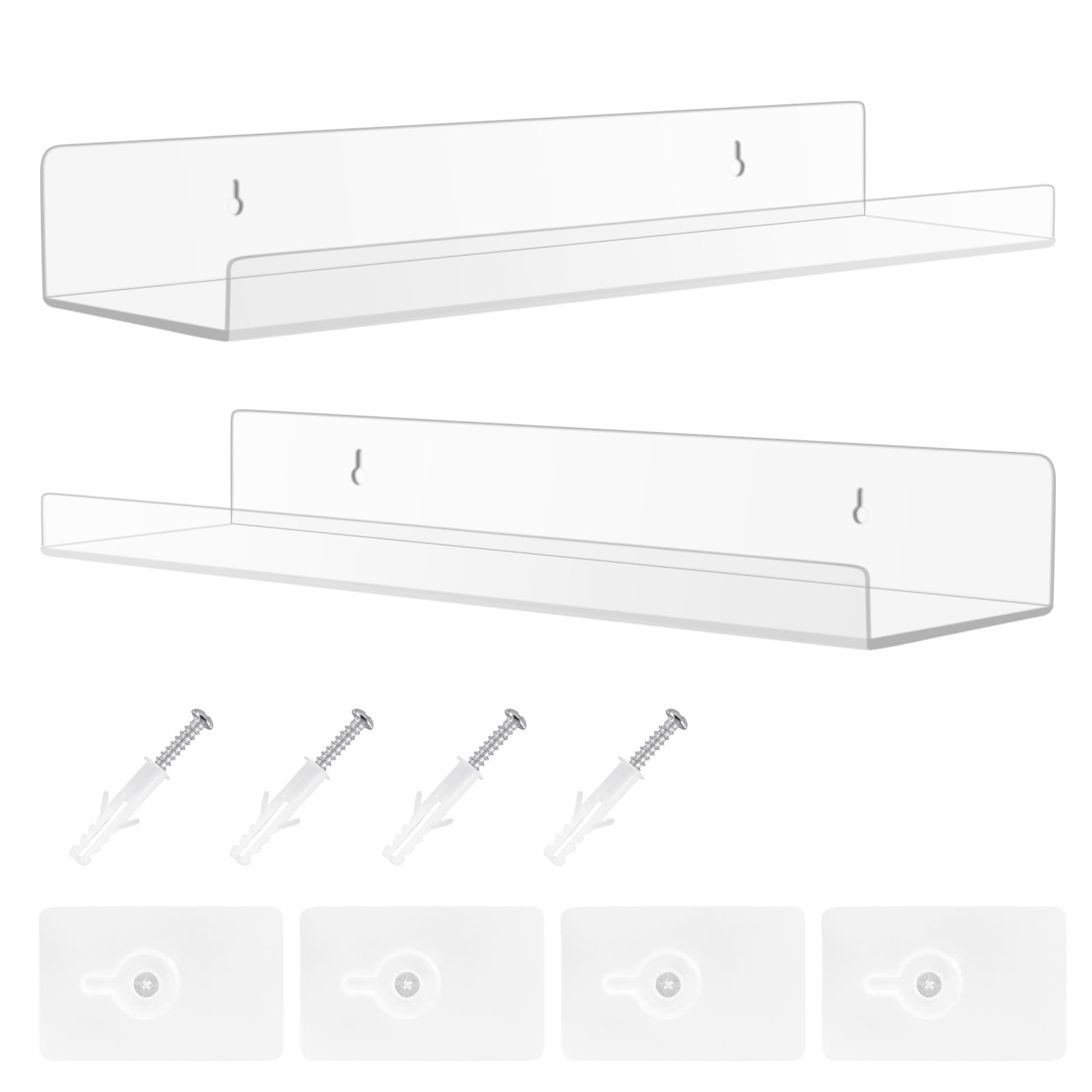 Estanteria, 2 Pack Transparente Acrílico Baldas Pared sin Agujeros Baldas Flotantes Pared para Baño Salón y Dormitorio Estantería Decoración Industrial Marco