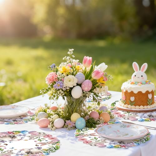 Sets de table ronds en papier Pâques | Décoration table de fête printemps