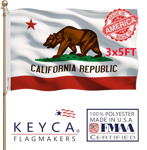 KEYCA California Republic State Flag 3x5 FT Made in The USA-Heavy Duty Vibrant Colors Double Sided Cali CA Flag with 2 Brass Grommets for Home/Company/Indoor Outdoor Decoration