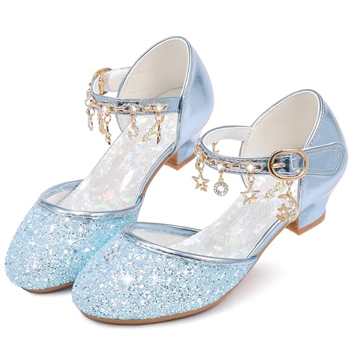 Image of Furdeour Girls Dress Shoes Princess Crystal High Heels Flower Girl Shoes