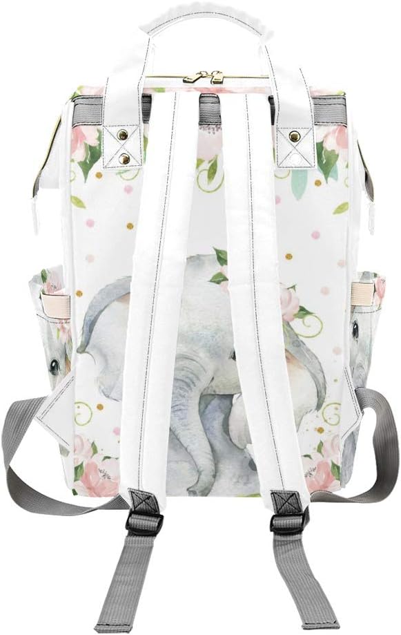 Elephant Floral Pink Personalized Diaper Bag Backpack Tote with Name,Custom Travel Nappy Mommy Bag Backpack for Baby Girl Boy Gift, 10.83 inches * 6.69 inches* 15 inches