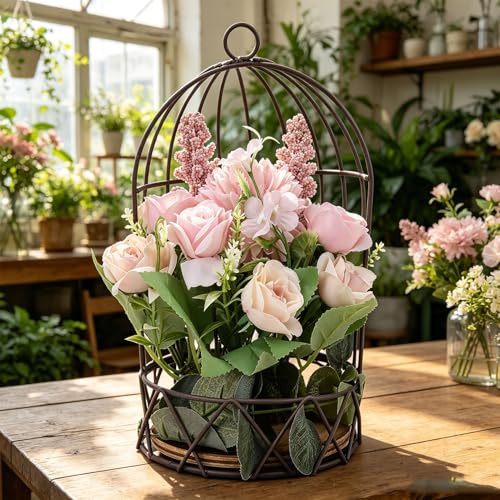 Brrnoo Vogelkäfig, Dekorativer Blumentopfhalter, Vogelkäfig, Blumentopf, Metall- Pflanzgefäß mit Glatter Oberfläche für Hochzeit, Festival, Zuhause, Restaurant- Dekoration (5- zackige Rose L-5