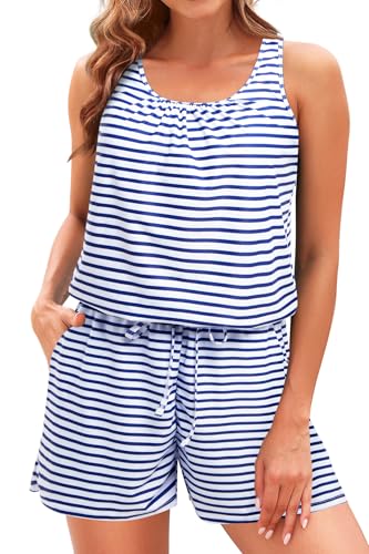 Image of Tempt Me Women Romper One Piece Swimsuits with Short | Boyleg, with Pockets, Modest bathing suit, Adjustable shoulder straps