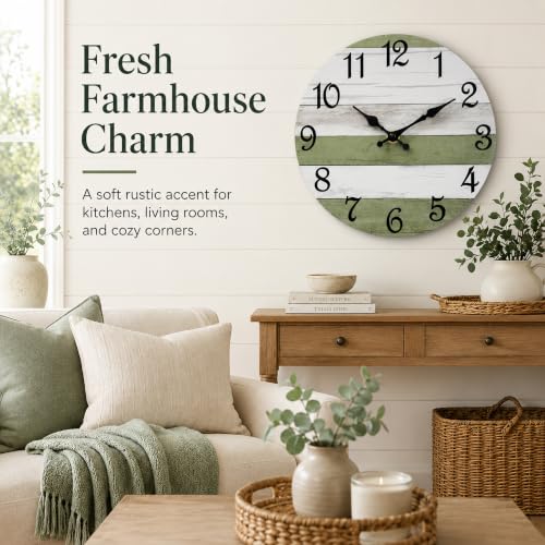 Image of CHYLIN Green White Wall Clocks Battery Operated 8 Inch | Easy To Read Vintage Clock Decorative for Kitchen Bedroom Office Bathroom
