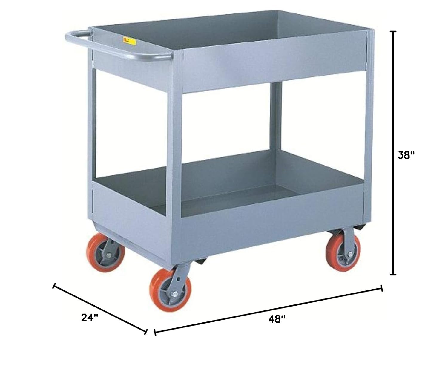 Little Giant DS2448X6-6PY Steel Deep Shelf Truck with 6" Lip and 6" Polyurethane Casters, 2 Shelves, Gray, 3600 lbs Load Capacity, 38" Height x 24" Width x 48" Length