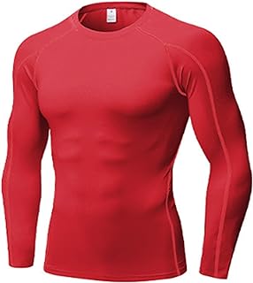 Men's Long Sleeve Compression Shirts Cool Dry Sun Protection Sports Baselayer Undershirts Running Gym Tops Lightweight, B# Red, Medium