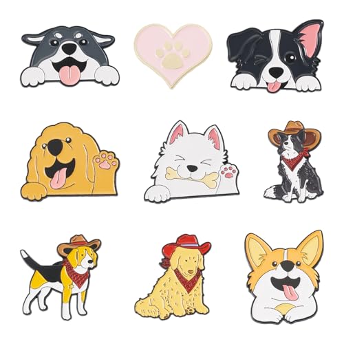 Image of Cheriswelry 9Pcs Pet Theme Enamel Pin Puppy Dog Lapel Pins Cute Animal Brooch Pins 21.5-34mm for Clothes Backpack Bags Hats Decorative Supplies