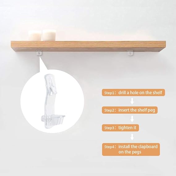 INCREWAY 30 Pack Shelf Support Peg, Clear Plastic Locking Shelf Support Pin Clips, Cabinet Shelf Pins Self-Locking Bracket Clips Fits 1/4 Diameter Hole & 25/32 Shelf