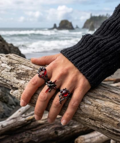 Image of figurine 3Pcs Gothic Rings, Rings for Man, Gothic Jewellery for Men and Women, Dark Aesthetic Rings for Daily Goth Fashion and Music Events