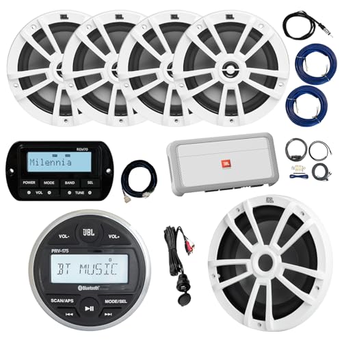 JBL PRV-175 Marine Gauge Hole Mount USB Bluetooth AM/FM Receiver, Remote, Extension Cable, Amplifier, Kit, Wire, USB Adapter, Antenna, 10