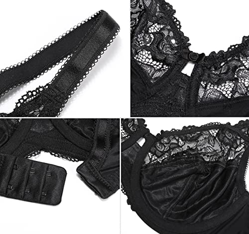 Dotvol Women's Full Coverage Unpadded Bras Floral Lace Underwire Plus Size Everyday Bra(Black,36G) #TOP5