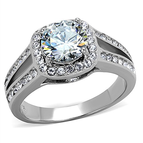 Marimor Jewelry 2.95 Carat Halo Cubic Zirconia Stainless Steel Engagement Ring Band Women's Size 5-10