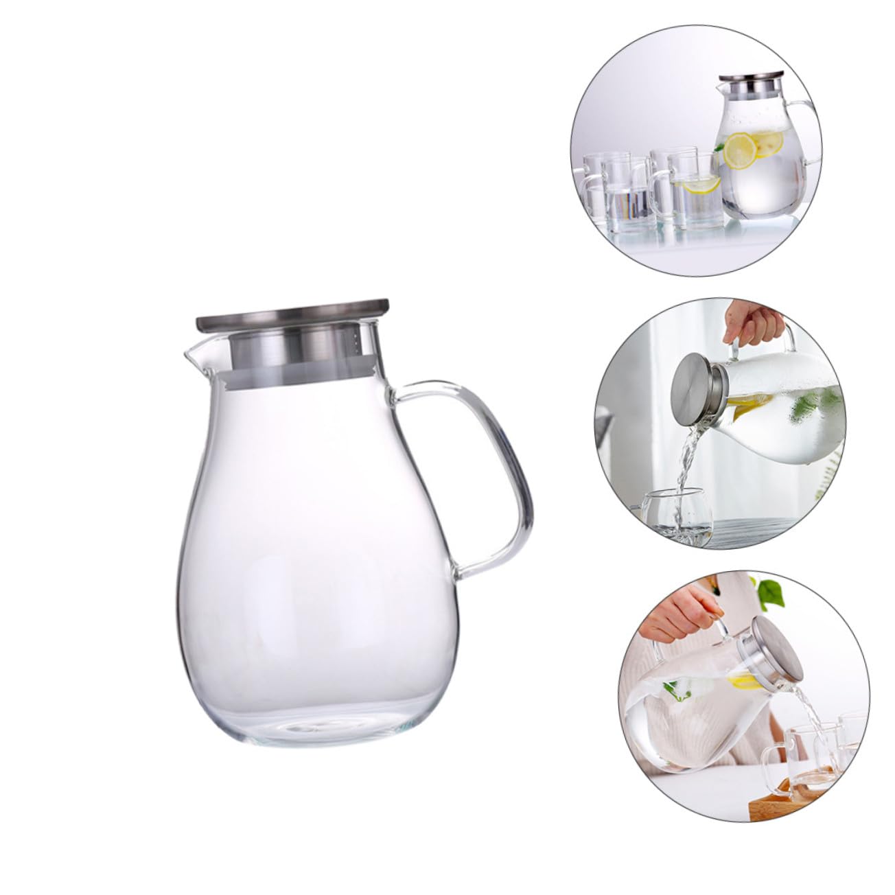 NOLITOY Jarra de Vidrio Grande con Tapa Antigoteo y Diseño Fácil de Usar para Bebidas Frías y Jugos Casa