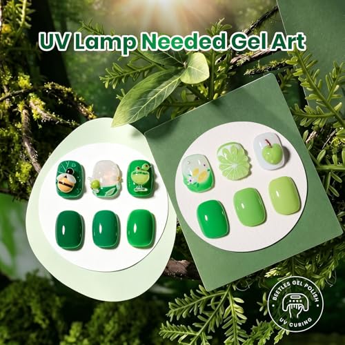 Image of Beetles Green Gel Nail Polish Set - Forest Stillness with Color Card, 6 Colors Summer Green Gel Polish Set 15ML /0.51FlOz, Same Color Bottle Professional Manicure Salon, Soak Off UV LED Summer Nails