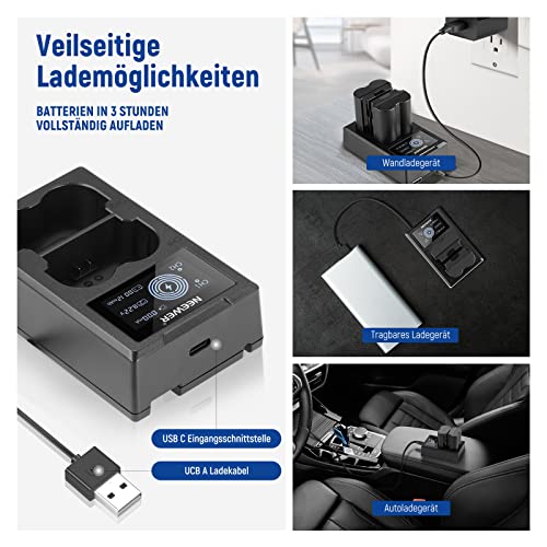 NEEWER NP-W235 Kamera Akkuladegerät Set, Doppel Steckplatz USB Ladegerät mit LCD, 2er Pack 2400mAh Ersatzakkus Kompatibel mit Fujifilm X-T5… – Ansicht 5