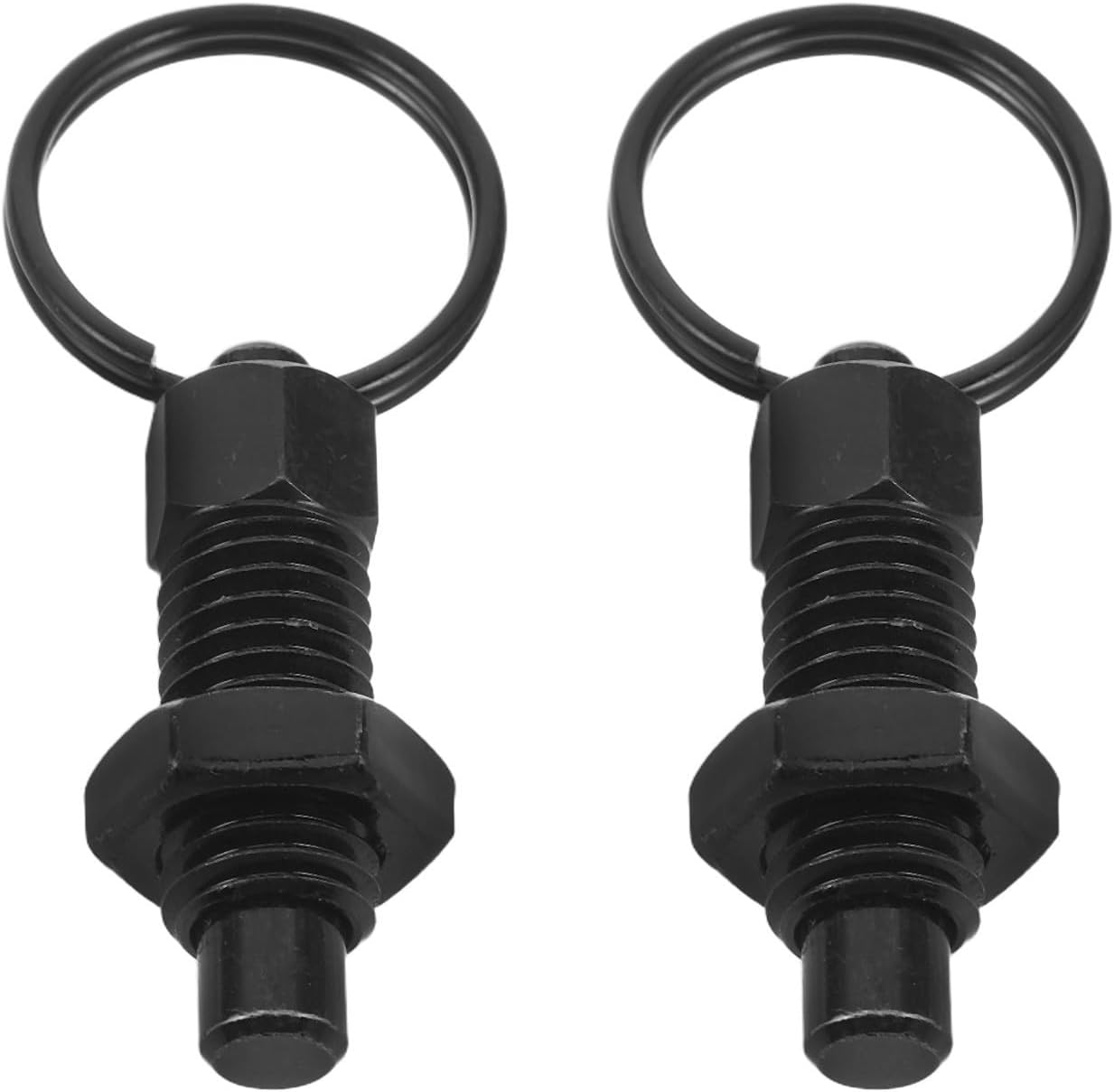 BESTonZON 2pcs Black Mild Steel Pull Ring Threaded Indexing Plunger | Replacement Pins, Secure Fit, Quick Adjustment, Home and Professional Setups